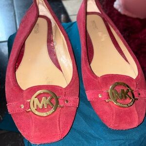 Michael Kors Red Suede MK Logo Ballet Flats